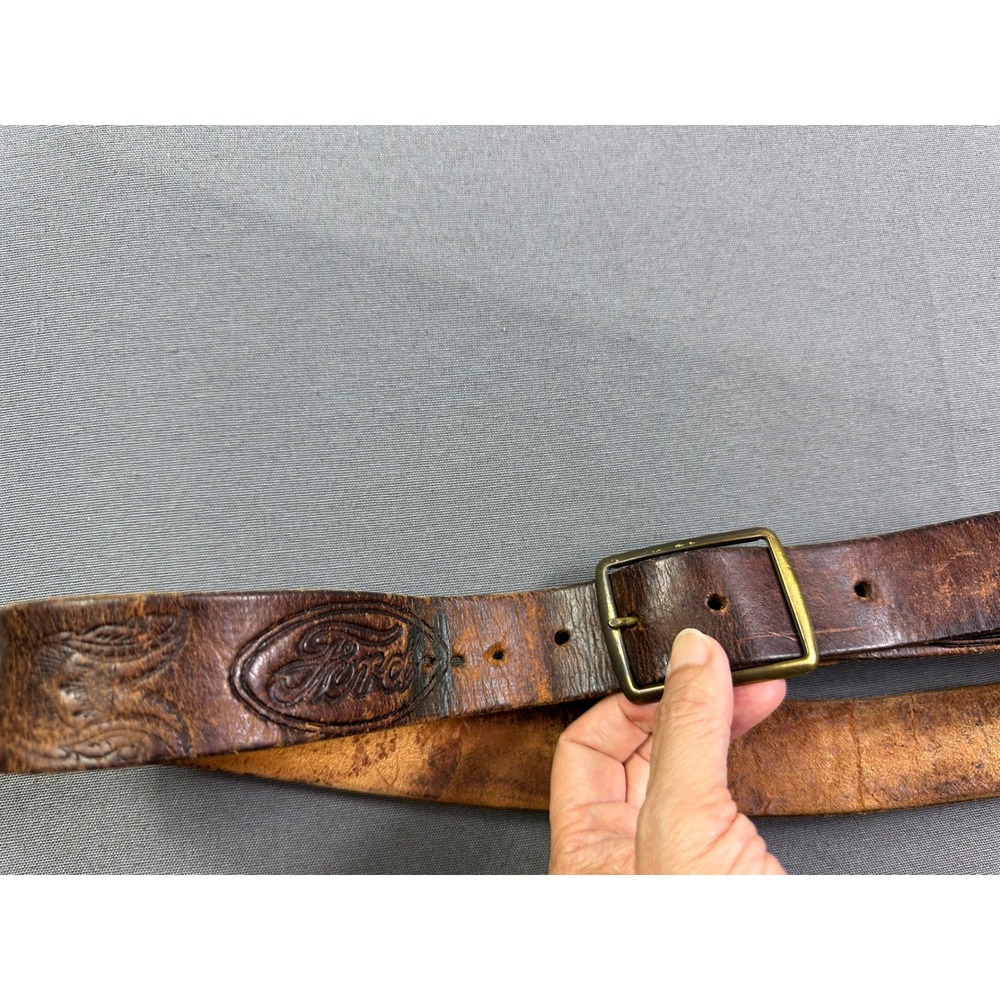 Vintage Ford Leather Belt Brown Western Tooled Personalized Cecil Brass Buckle